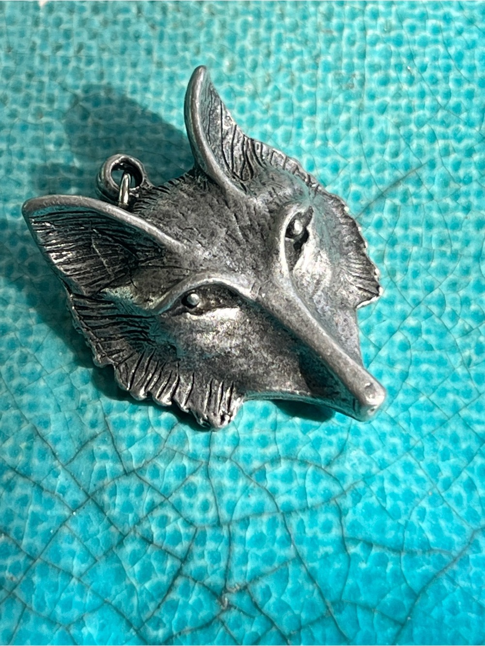 Sterling-Look Silver Fox Head Pendant Necklace Pewter